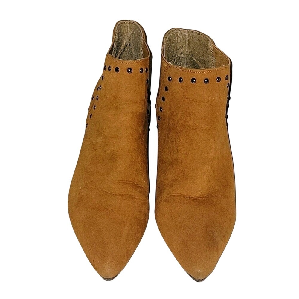 Seven for all mankind Tan Suede Pointed Toe Ankle Boots Studded Elastic Side 8